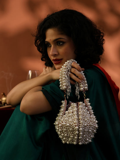 Pearl Majesty Luxurious Hand-Embellished Potli Bag with Exquisite Pearl & Crystal Detailing