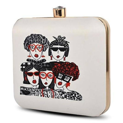 Squad Goals Women's Designer Clutch Bag – Quirky Printed Box Purse with Detachable Sling | Trendy Party Handbag for Girls & Women