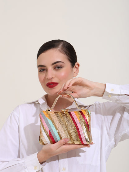 Glimmer Stripe Women's Sparkle Framed Clutch | Ladies Purse Handbag