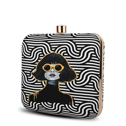 Bold Vibes Women's Designer Clutch Bag – Quirky Printed Box Purse with Detachable Sling | Trendy Party Handbag for Girls & Women