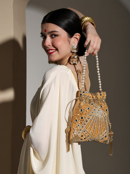 Aarohi – Sparkling Kundan Potli Bag for Women | Bridal Meenakari Clutch | Wedding & Festive Party Purse