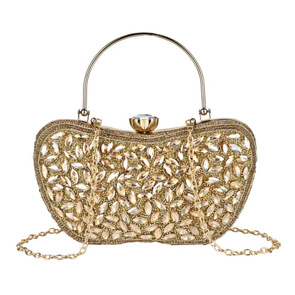 Luxury Midnight Spark Golden Embellished Party Clutch with Crystal Lock & Chain Strap