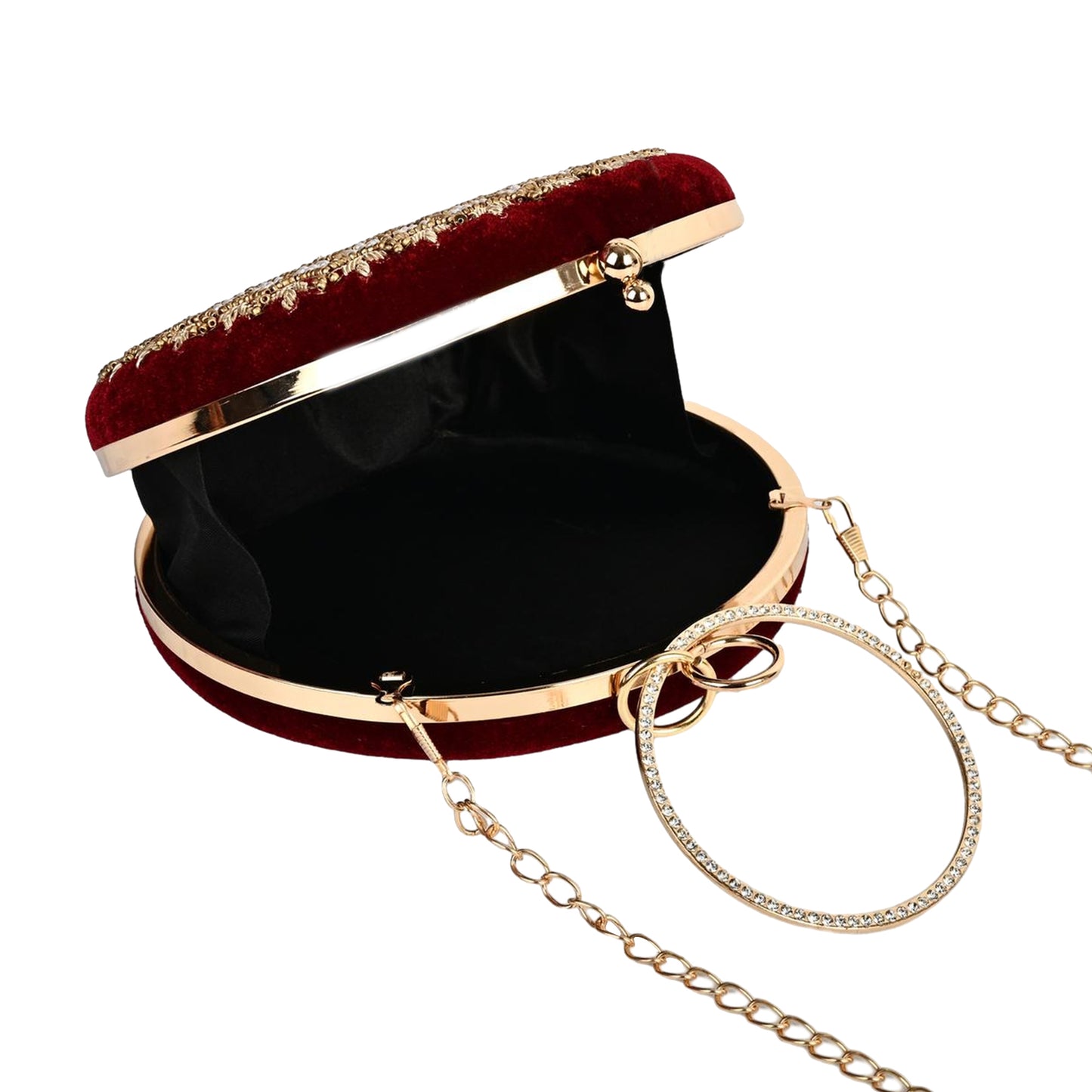 Royal Red Embroidered Potli Clutch with Pearl Handle – Bridal & Wedding Statement Bag