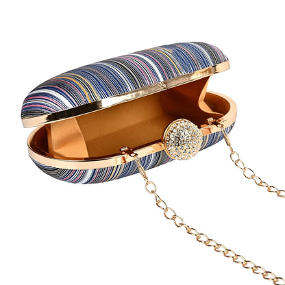 Multicolor Striped Clutch with Crystal Clasp – Elegant Party & Evening Handbag