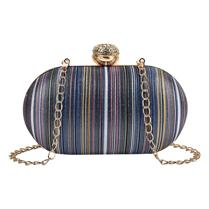 Multicolor Striped Clutch with Crystal Clasp – Elegant Party & Evening Handbag