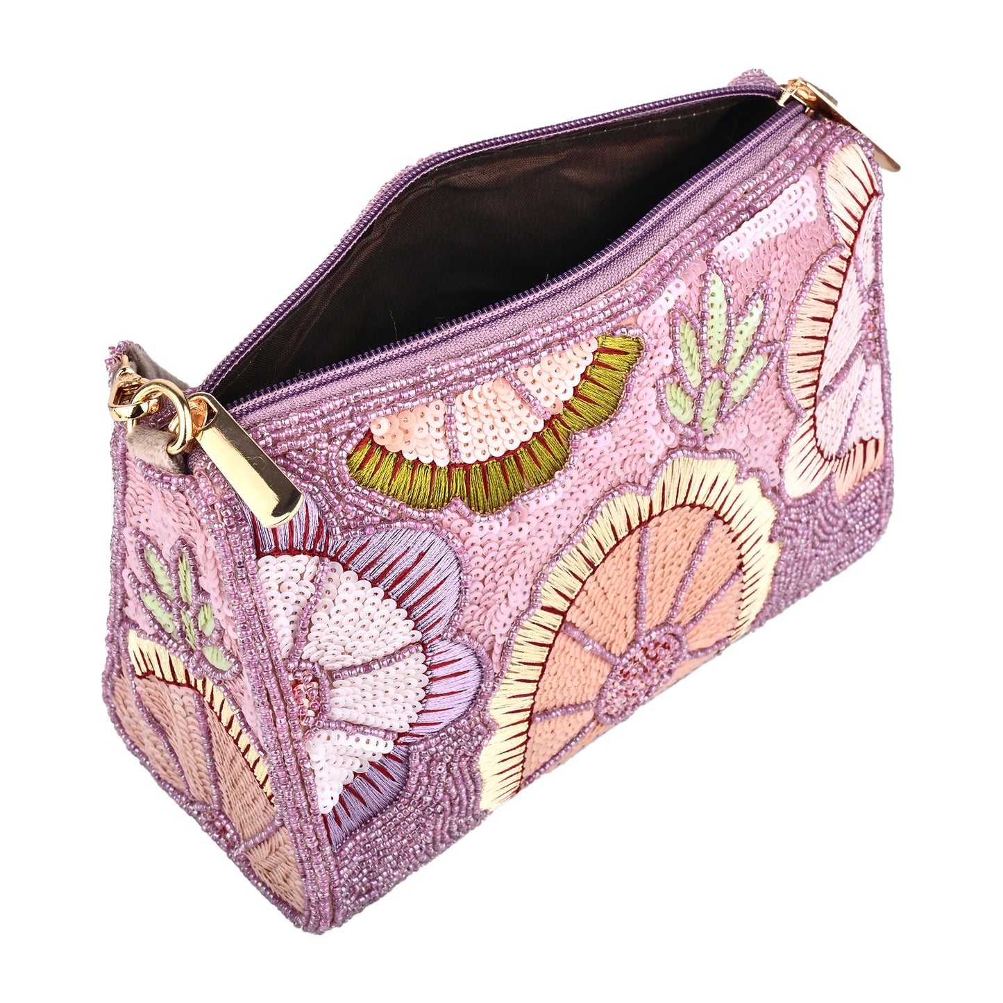 Women Floral Embroidered Handbag with Sequin and Thread Detailing