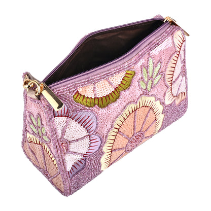 Women Floral Embroidered Handbag with Sequin and Thread Detailing