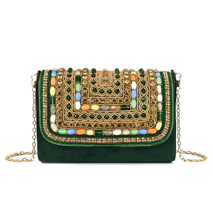 Women Embellished Mini Flap Bag with Bead and Stone Detailing