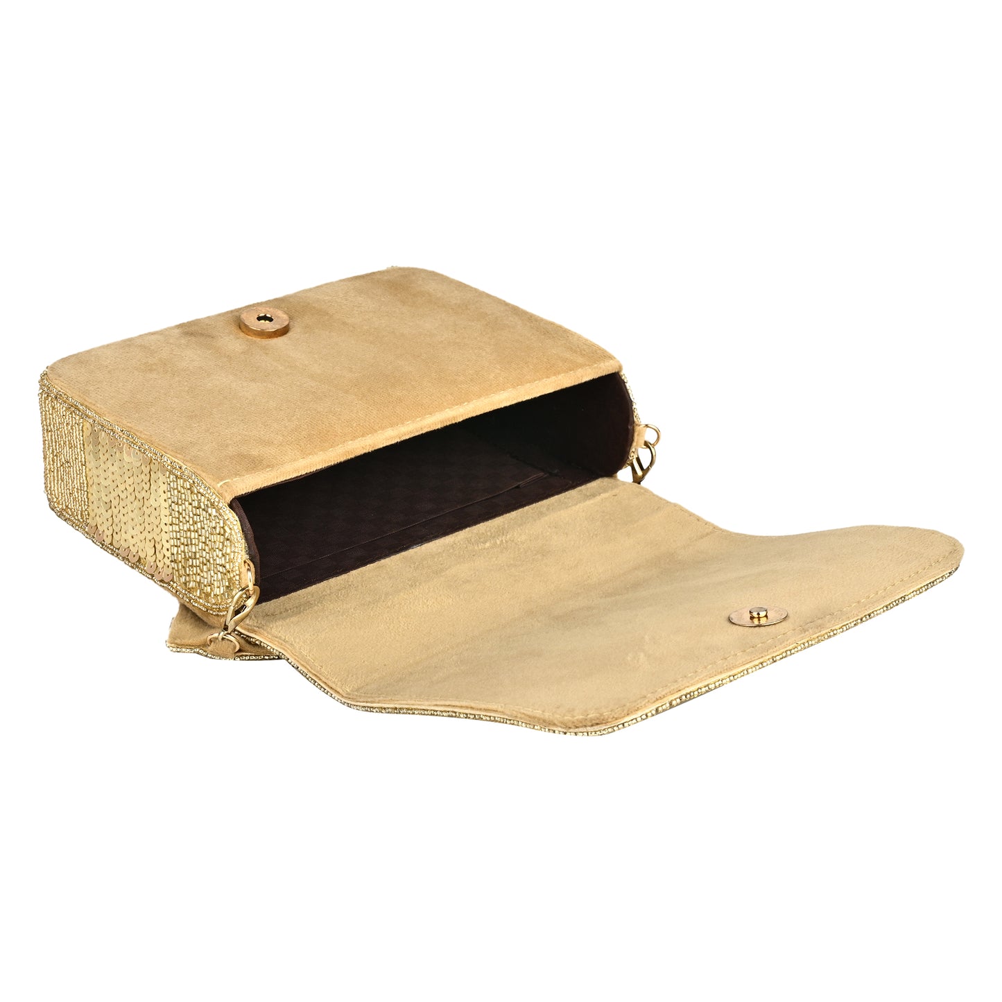 Women Gold Sequin Flap Bag with Chain Strap and Magnetic Closure