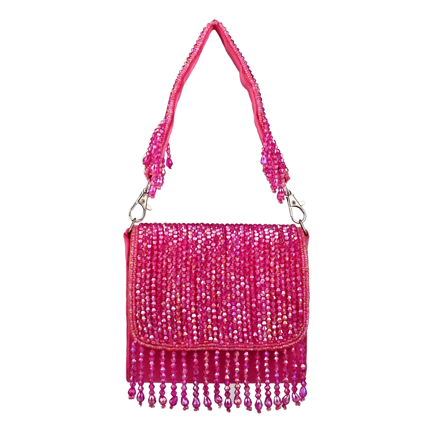 Women Multicolor Beaded Flap Handbag with Chain Strap