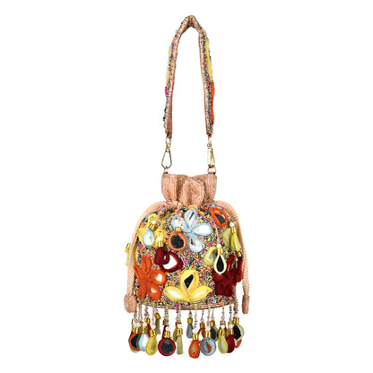 Women Handcrafted Colorful Beaded Potli Bag with Tassels