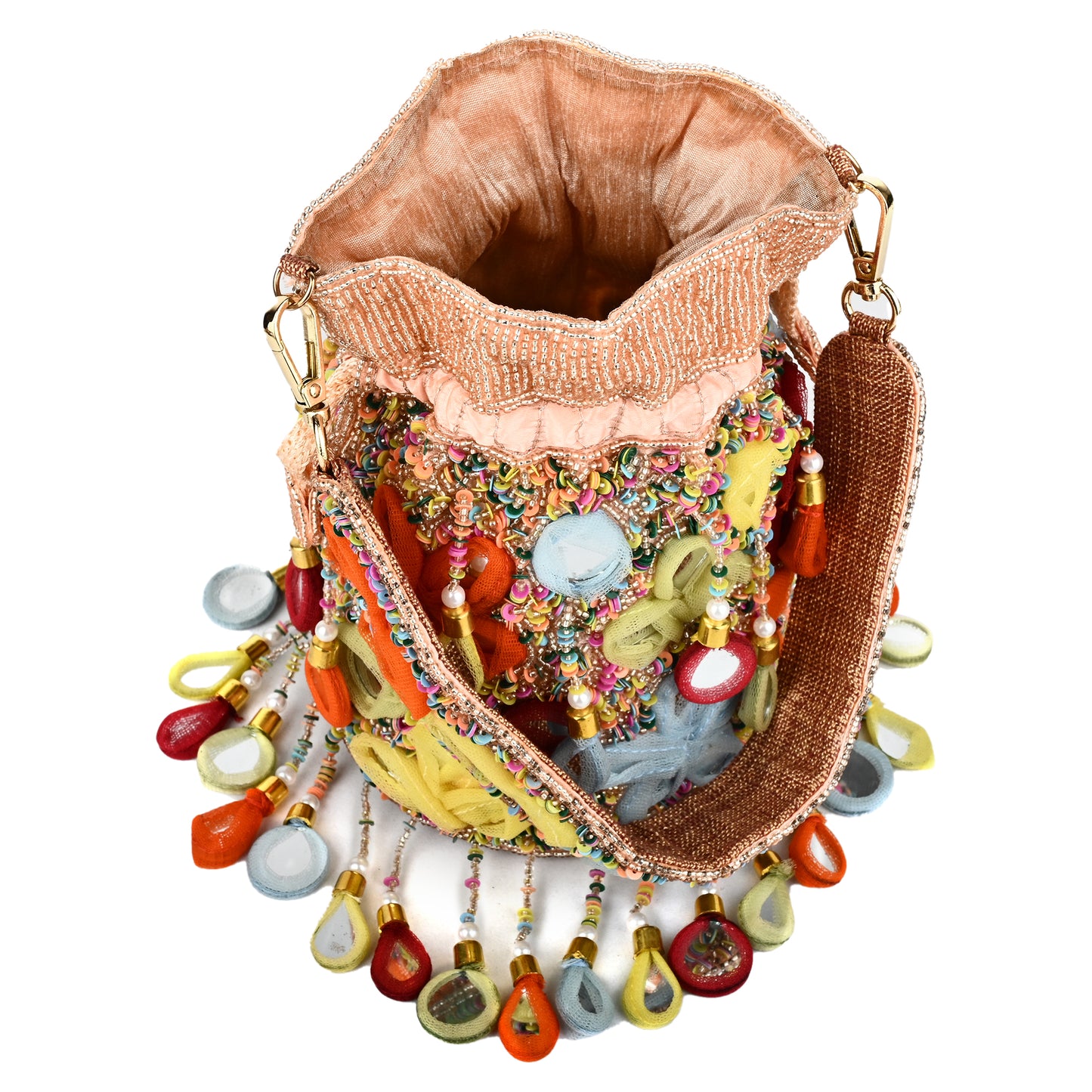 Women Handcrafted Colorful Beaded Potli Bag with Tassels