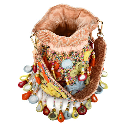 Women Handcrafted Colorful Beaded Potli Bag with Tassels