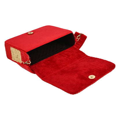 Women Red & Gold Sequin Flap Bag with Chain Strap