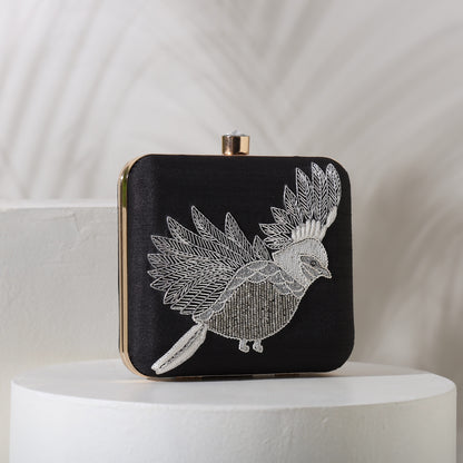 Silver Wings Women's Box Clutch Purse Bag with sling chain