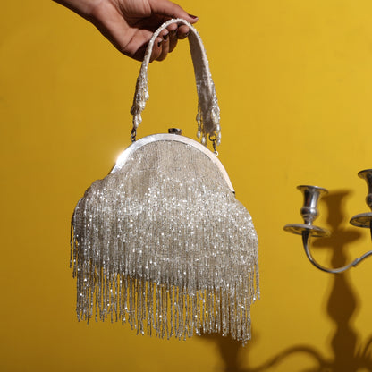 Chandrika – Handcrafted Silver Fringe Batua Bag | Party Wear & Ethnic Glam