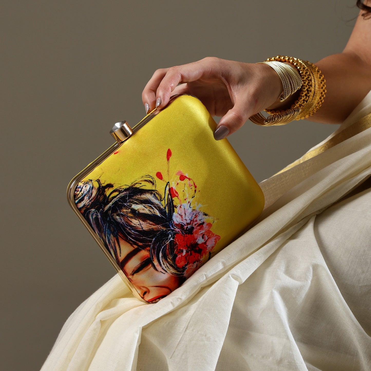 Zehar Laughter – Vibrant Yellow Clutch with Artistic Joy