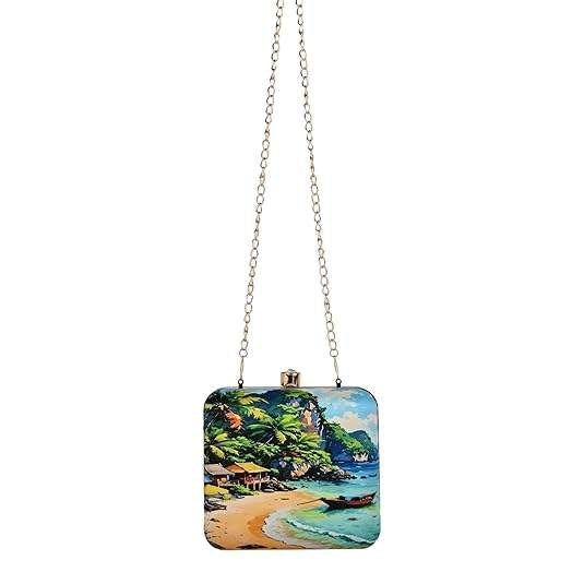 Tropical Beach Clutch Bag – Island Paradise Print Sling for Women | Coastal Vacation-Inspired Designer Handbag