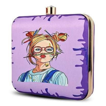 Creative Chaos Women's Designer Clutch Bag – Quirky Printed Box Purse with Detachable Sling | Trendy Party Handbag for Girls & Women