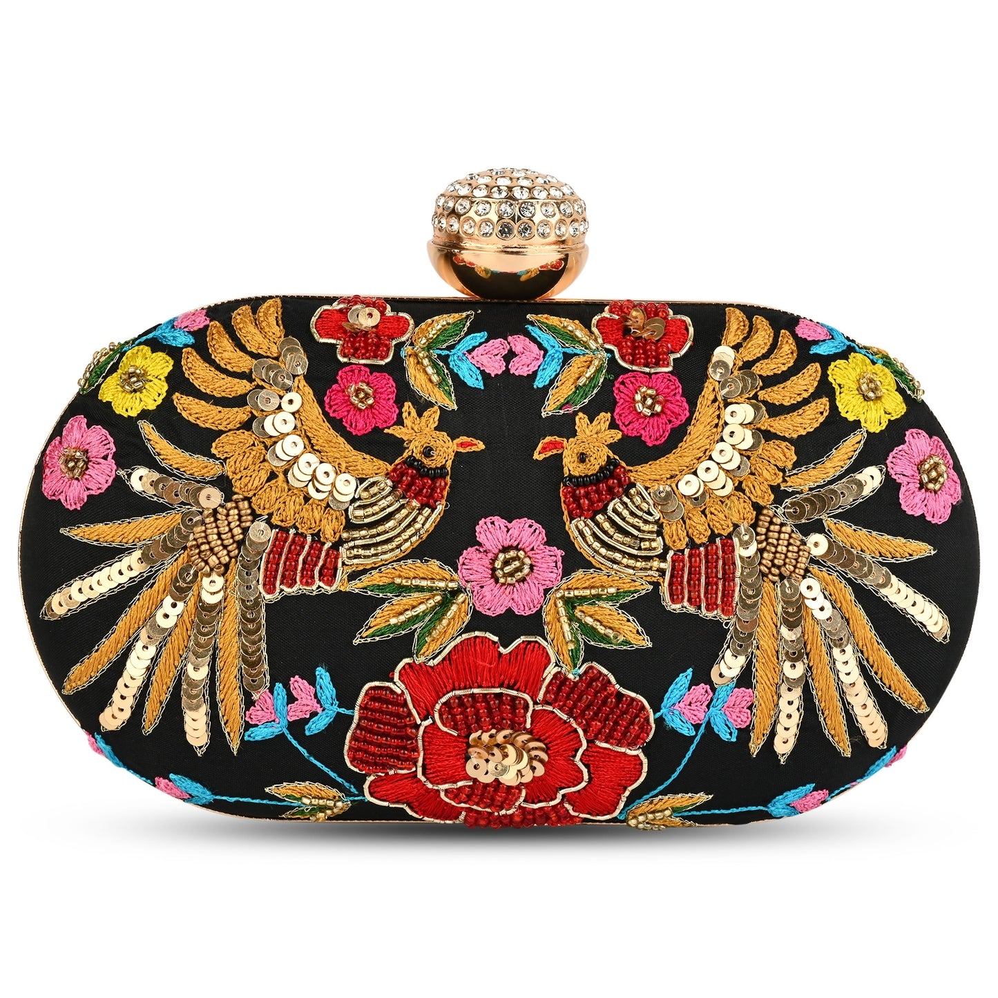 Crimson Feather Women's Box Clutch Purse Bag with sling chain