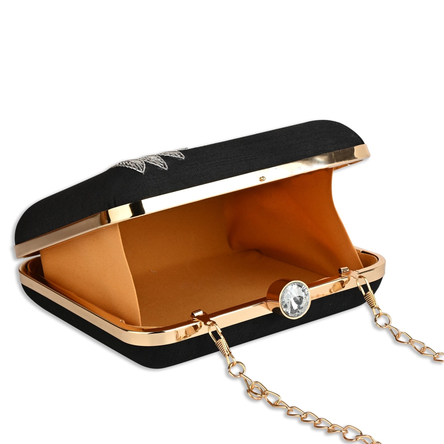 Silver Wings Women's Box Clutch Purse Bag with sling chain