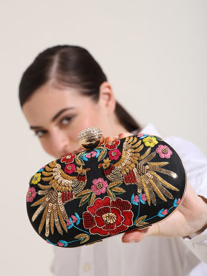 Crimson Feather Women's Box Clutch Purse Bag with sling chain