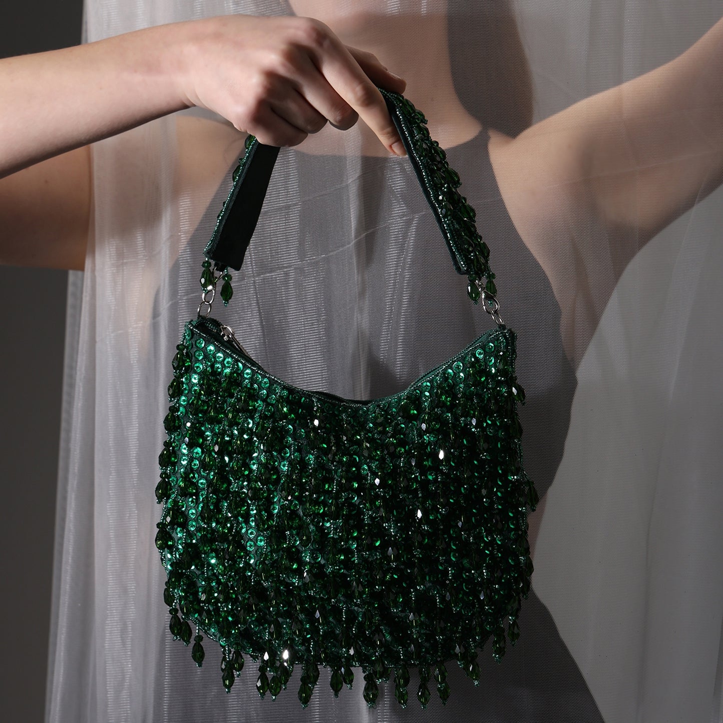 Forest Spark Sequin Zipper Clutch Bag– Handcrafted Sequin Sling