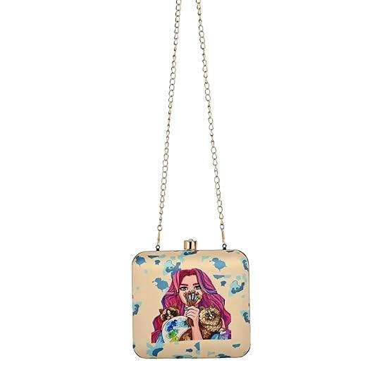 Purrfect Muse Quirky Printed Clutch Bag for Women - Convertible Detachable Sling Purse, Cute Party Handbag for Girls & Women