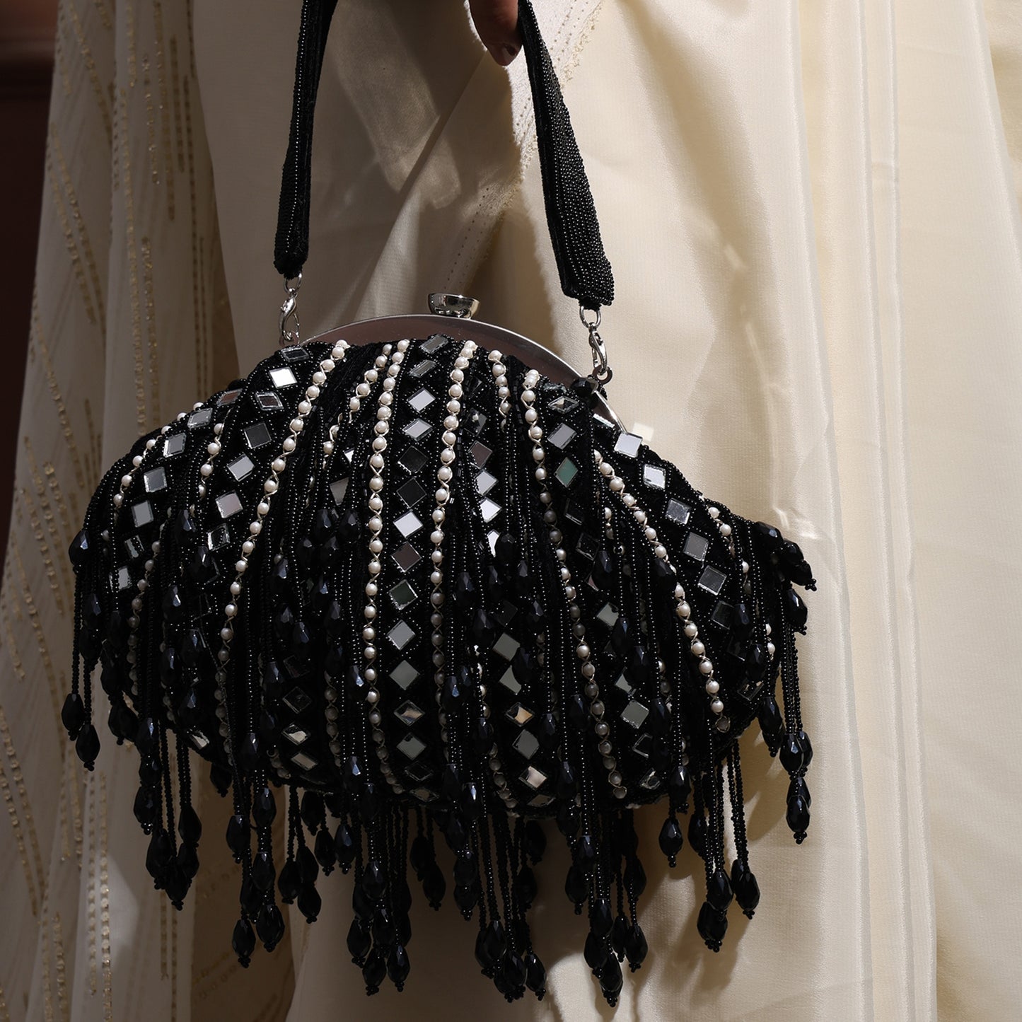 Sheesha – Handcrafted Batua Bag with Mirror Work & Beaded Tassels