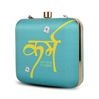 Karma Mirror Quote Clutch Bag – Bold Statement Purse with Detachable Chain for Women