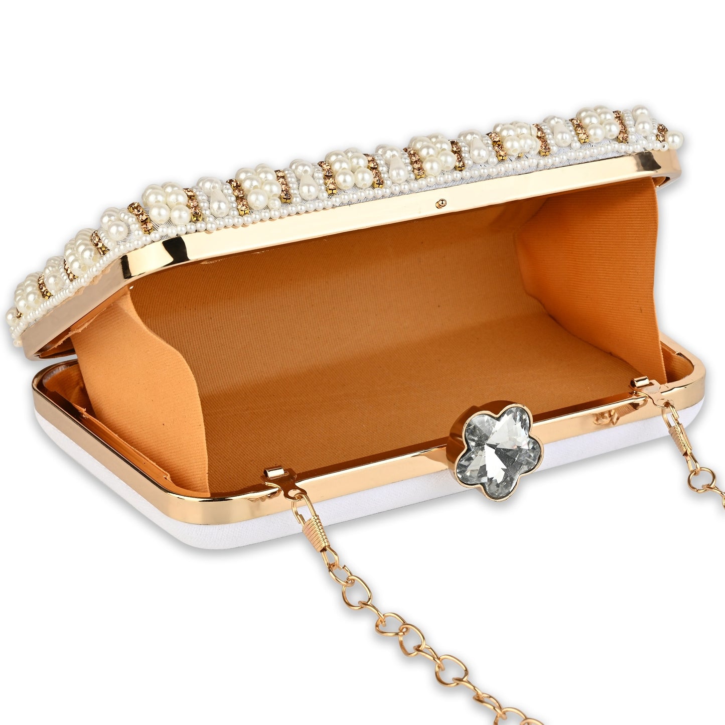 Luxe Pearl Evening Hand Clutch | Ladies Party Wedding Purse with Chain Strap