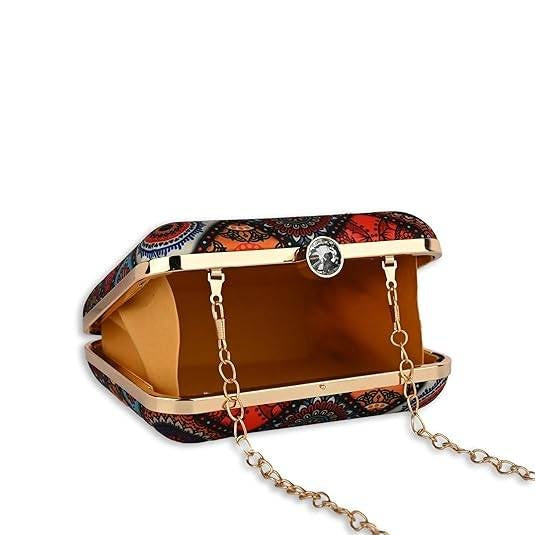 Namaste Vibes Women's Designer Clutch Bag – Quirky Printed Box Purse with Detachable Sling | Trendy Party Handbag for Girls & Women