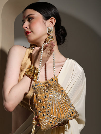 Aarohi – Sparkling Kundan Potli Bag for Women | Bridal Meenakari Clutch | Wedding & Festive Party Purse