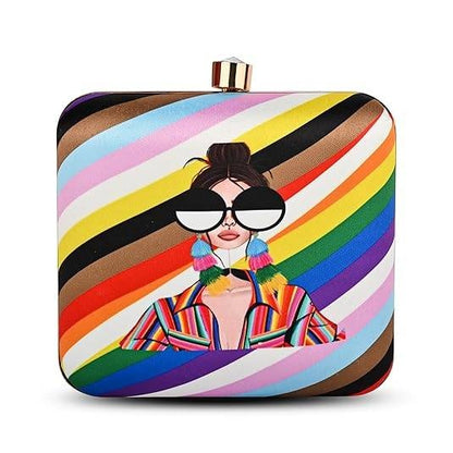 Rainbow Rebel Convertible Clutch Bag - Quirky Printed Sling Purse for Women & Girls