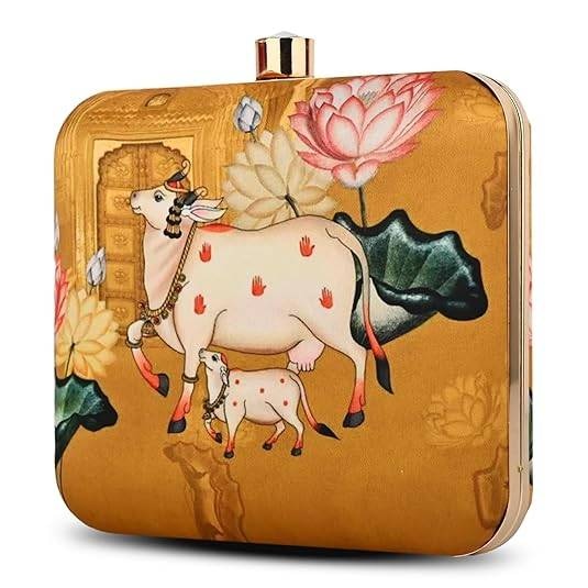 Kamdhenu Cow Clutch – Traditional Indian Art Hardcase Handbag | Gau Mata Print Ethnic Sling Bag for Women