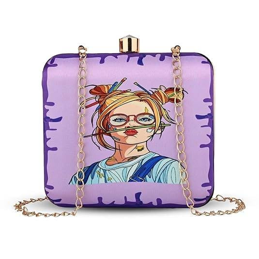 Creative Chaos Women's Designer Clutch Bag – Quirky Printed Box Purse with Detachable Sling | Trendy Party Handbag for Girls & Women