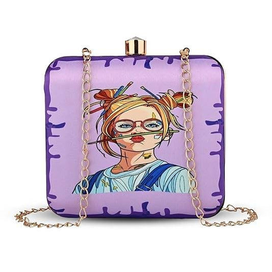 Creative Chaos Women's Designer Clutch Bag – Quirky Printed Box Purse with Detachable Sling | Trendy Party Handbag for Girls & Women