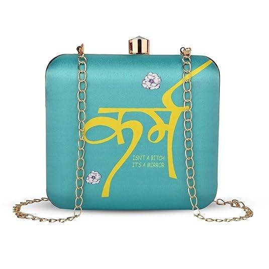 Karma Mirror Quote Clutch Bag – Bold Statement Purse with Detachable Chain for Women