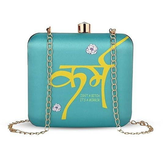 Karma Mirror Quote Clutch Bag – Bold Statement Purse with Detachable Chain for Women