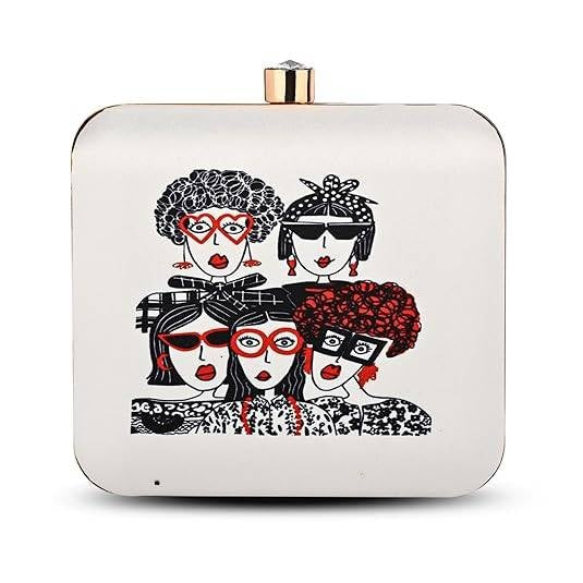 Squad Goals Women's Designer Clutch Bag – Quirky Printed Box Purse with Detachable Sling | Trendy Party Handbag for Girls & Women
