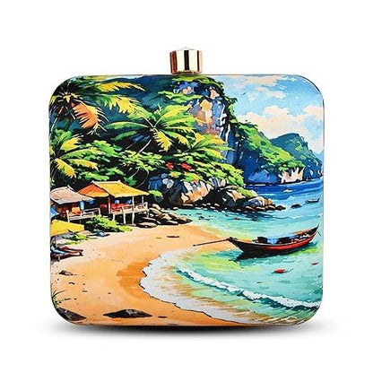 Tropical Beach Clutch Bag – Island Paradise Print Sling for Women | Coastal Vacation-Inspired Designer Handbag