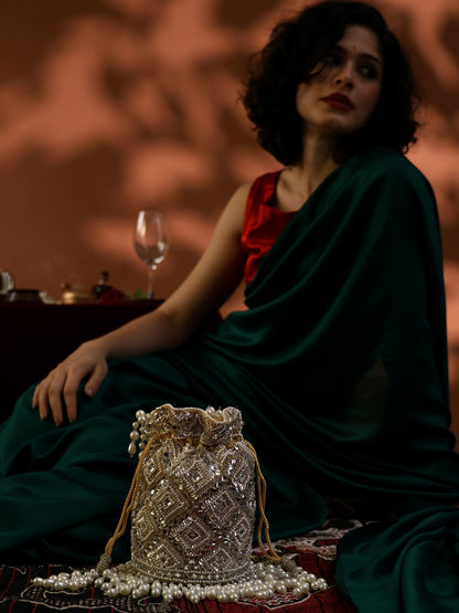 Royal Grace Potli Exquisite Hand-Embellished Potli Bag with Mirror and Pearl Detailing