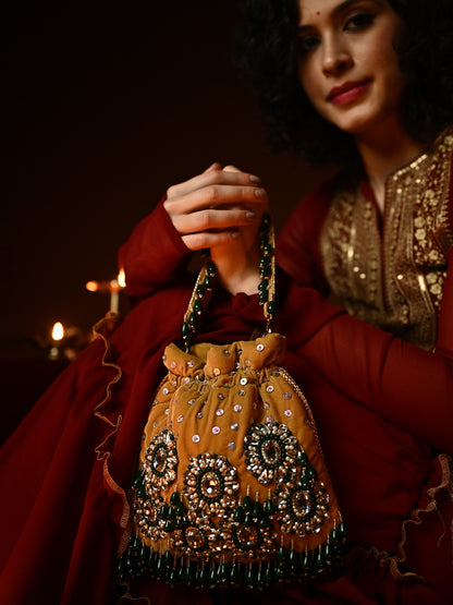 MYBWO Embroidered Potli Bag for Women | Ethnic Party Wedding Potli | Bridal & Festive Handbag