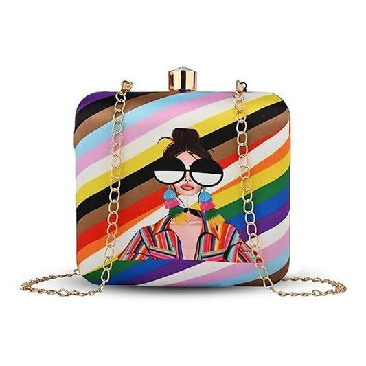 Rainbow Rebel Convertible Clutch Bag - Quirky Printed Sling Purse for Women & Girls
