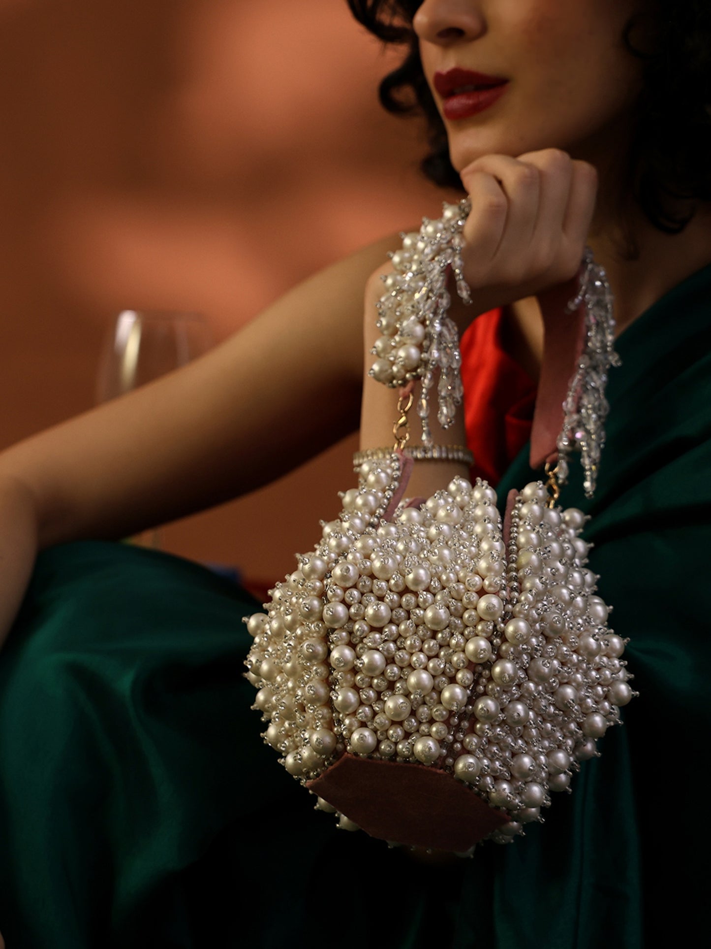 Pearl Majesty Luxurious Hand-Embellished Potli Bag with Exquisite Pearl & Crystal Detailing
