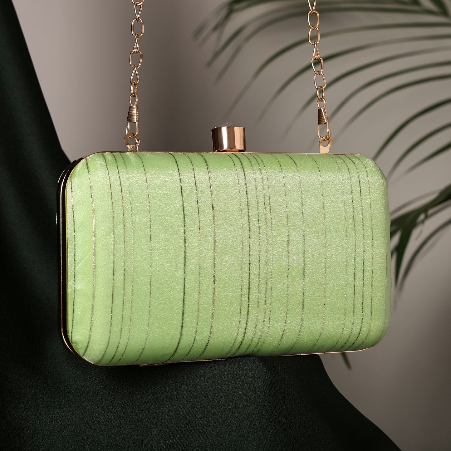 Eterna Chic Elegant Striped Box Clutch with Detachable Chain Strap