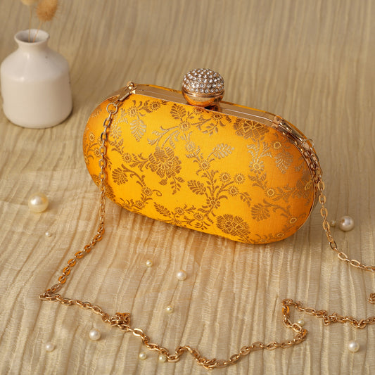 Heritage Royale Embellished Clutch with Ornate Floral Detailing and Crystal Studded Clasp