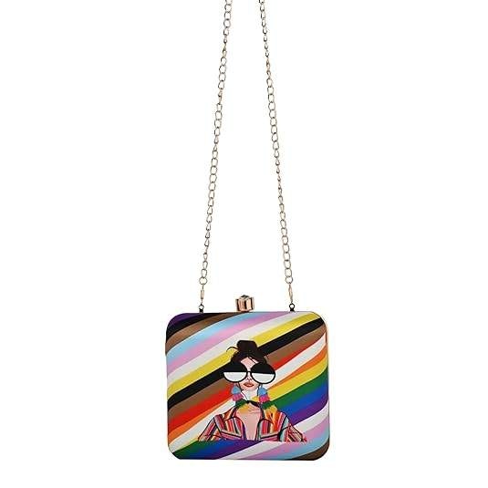Rainbow Rebel Convertible Clutch Bag - Quirky Printed Sling Purse for Women & Girls