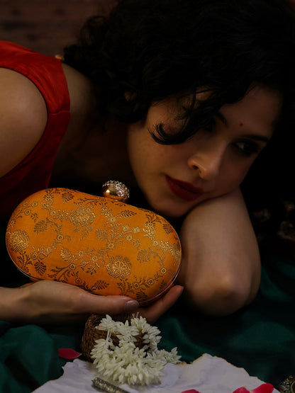Heritage Royale Embellished Clutch with Ornate Floral Detailing and Crystal Studded Clasp