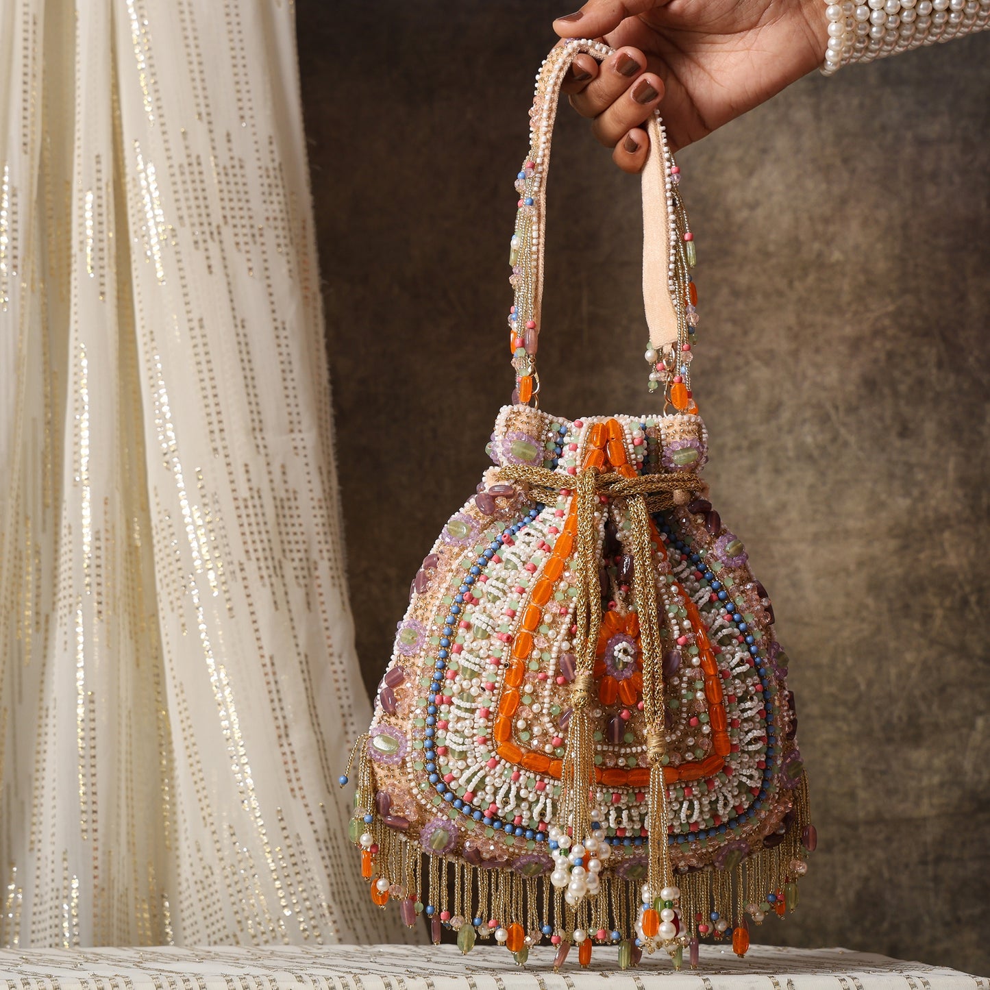 Gulbahar Handcrafted Embellished Potli Bag with Intricate Bead & Sequin Detailing
